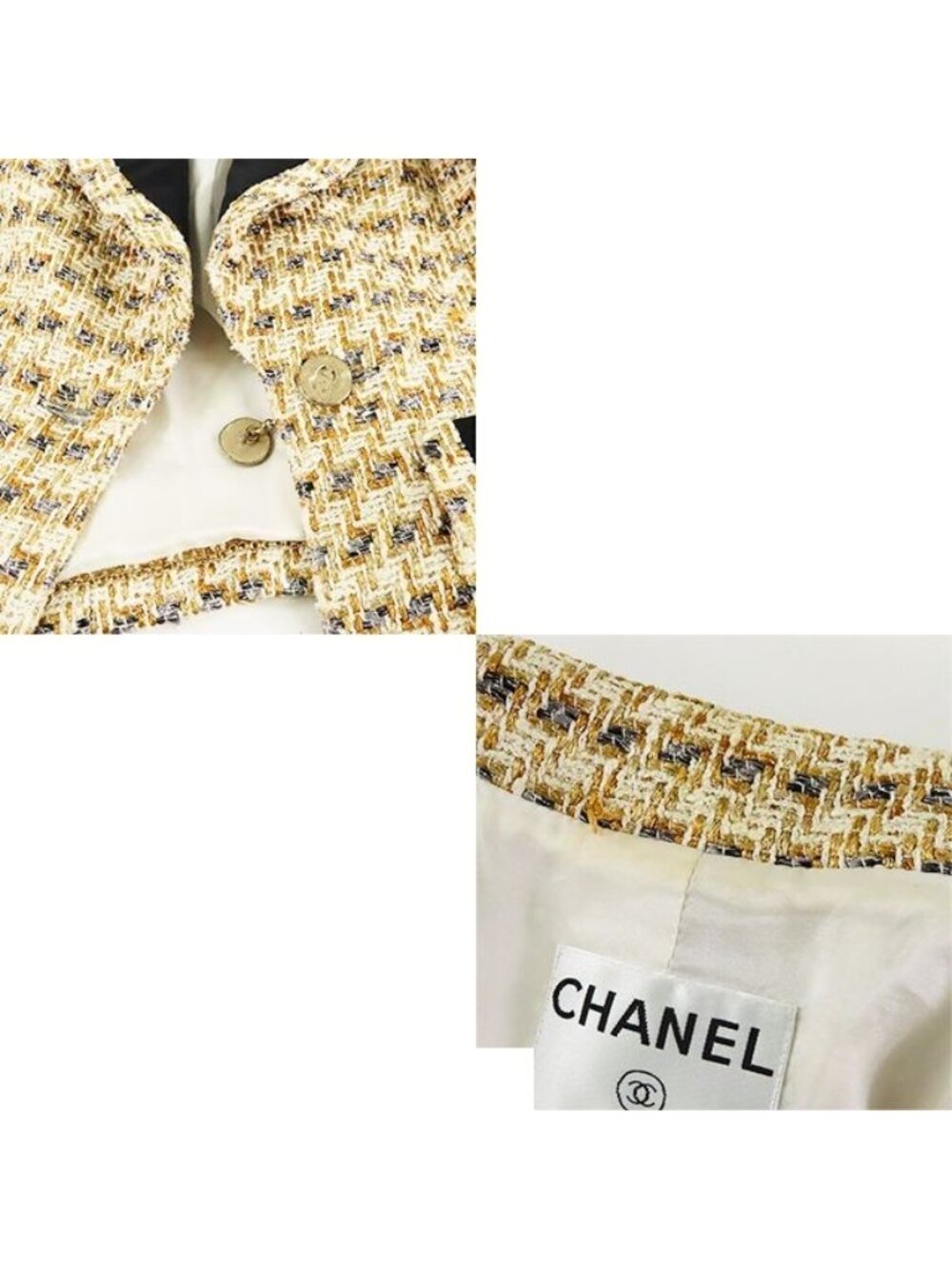 Chanel Tweed Jacket Skirt Ivory Gold Rayon 06P 36 - Picture 7 of 9